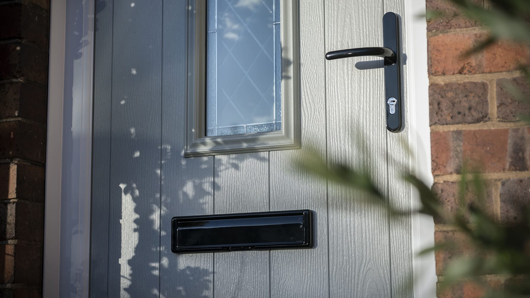 black hardware on agate grey composite door