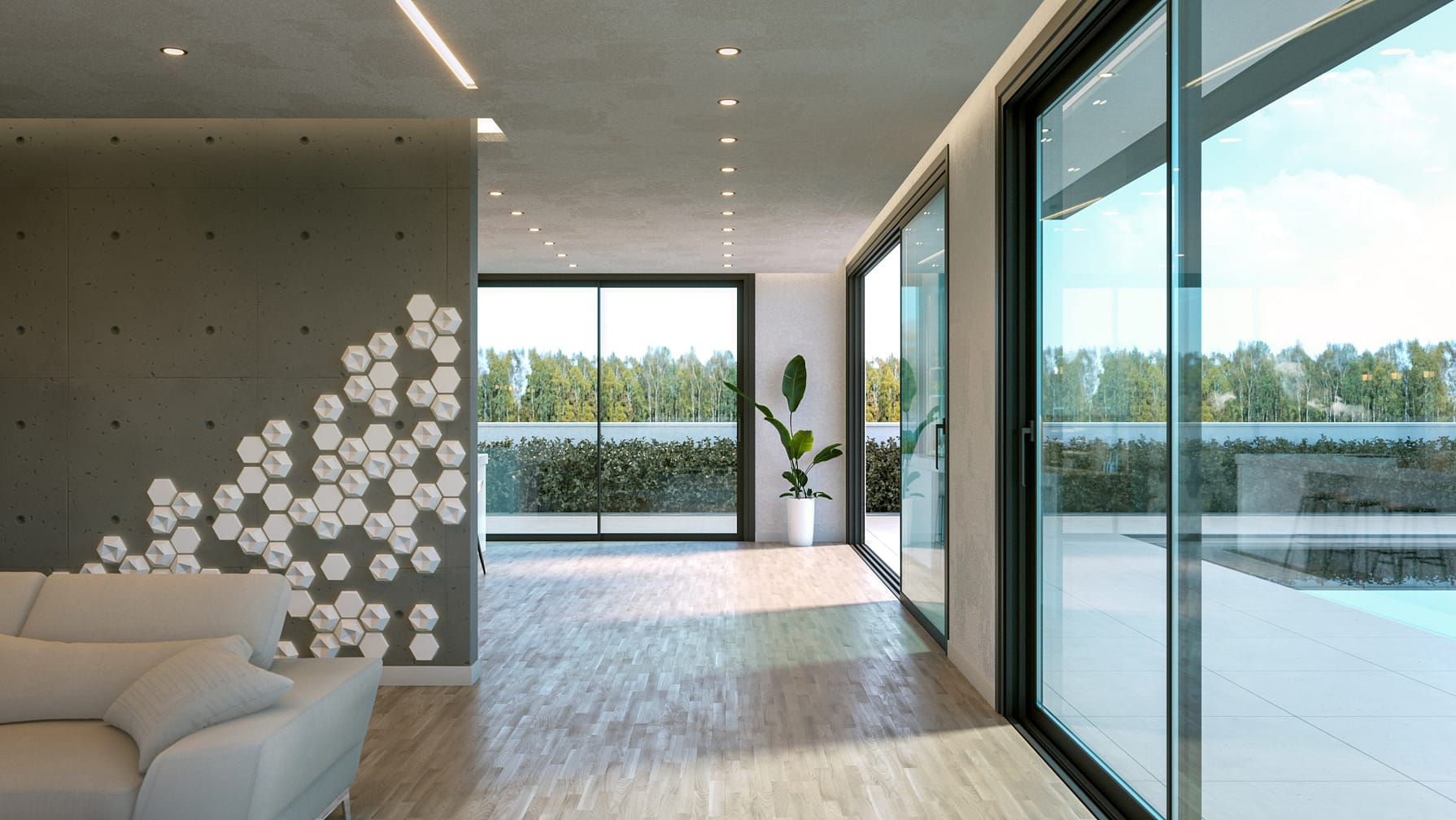 aluminium sliding doors in large modern living space