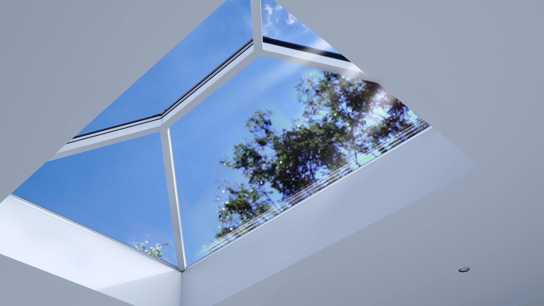 roof lantern from interior with white finish looking up to sky