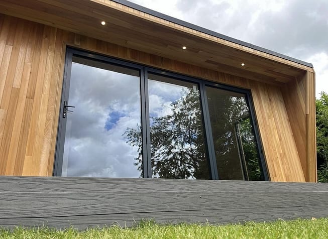 aluminium bifold door on a garden room building