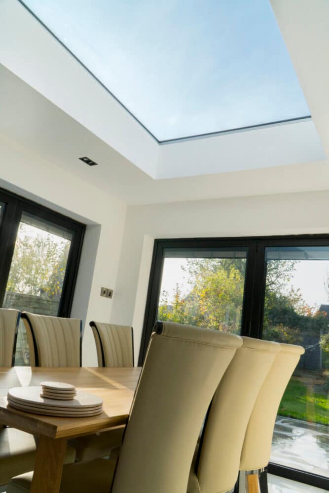 aluminium flat roof light on dining room extension