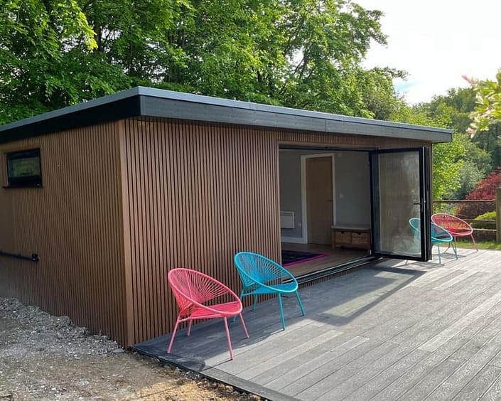 modern garden room with aluminium bifold doors