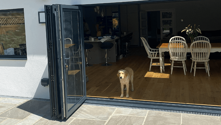 aluminium bifold door looking out onto garden